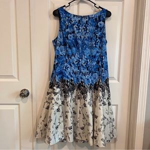 Chic Blue and Black Floral Midi Dress